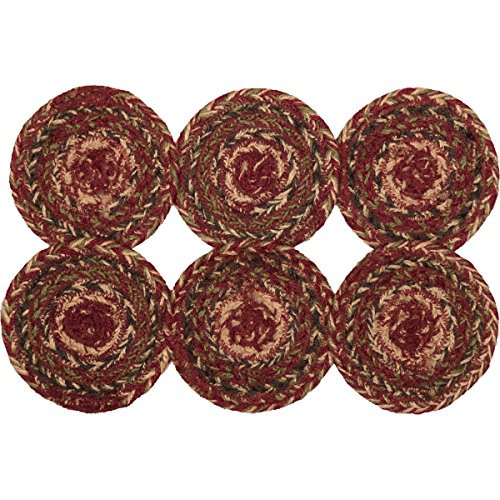 VHC Brands Cider Mill Jute, Coaster Set of 6, Red VHC Brands Cider Mill Jute, Coaster Set of 6, Red