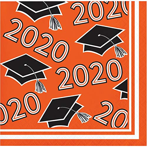 Creative Converting Class of 2020 Orange Grad Beverage Napkins, 5"