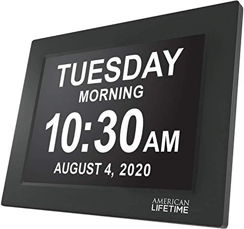 American Lifetime Newest Version, 12 Inch Day Clock Extra Large Impaired Vision Digital Clock with Battery Backup and 5 Alarm Options, Black