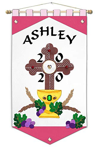 First Communion Banner Kit - 12 x 18 - Cross - Pink - Black Letters