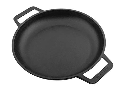 Victoria Cast Iron Round Skillet with Double Loop Handles Seasoned with 100% Kosher Certified Non-GMO Flaxseed Oil, 10 Inch, Black