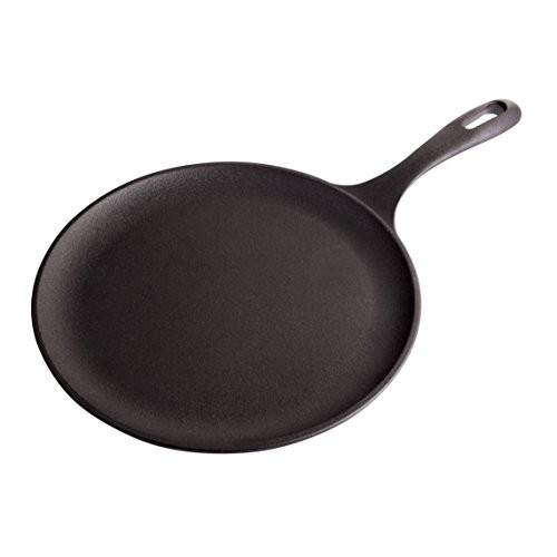 Victoria Cast Iron Round Pan Comal Griddle Seasoned with 100% Kosher Certified Non-GMO Flaxseed Oil, 10.5", Black