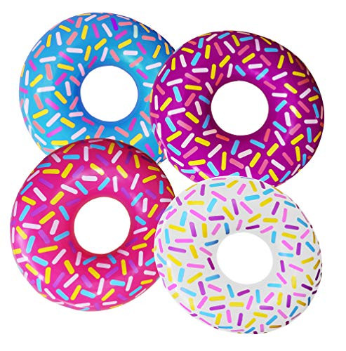 Inflatable Donuts Party Decoration, Pool Party Floats, Donut Tubes for Kids - Pack of 4 Donut Inflatables 32 Assorted Colors with Sprinkles