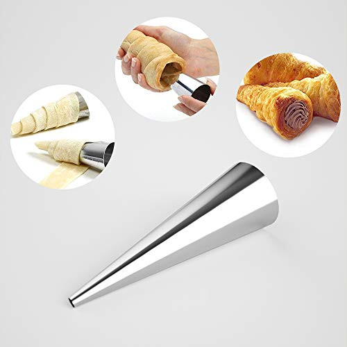 Cream Horn Molds 4.8-inch Large Size Cream Horn Forms Pack of 16 Cannoli Tubes Croissant Mold Stainless Steel Lady Lock Puff Pastry Waffle Cone Danish Pastry Cream Roll Mold Pastry Roll Horn