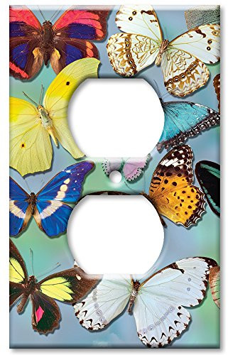 Art Plates - Outlet Cover OVERSIZE Switch Plate/OVER SIZE Wall Plate - Butterflies on Blue