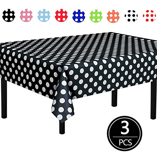 TONIFUL 3 Pack Black Polka Dot Plastic Tablecloth 54"x108" Inch Polka Dot Table Cover for Party Decorations