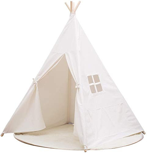 xiaowantong Small Boy Portable Kids Cotton Canvas Teepee Indina Play Tent Playhouse, Class White One Window Style