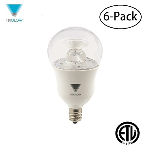 TriGlow T90267-6 (Pack of 6) 7-Watt (40W Equivalent) Dimmable LED A15 Appliance Bulb, 3000K (Soft White), 450 Lumen, E12 Candelabra Base, ETL Listed