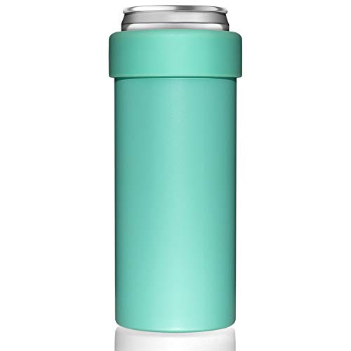 Vacuum Insulated Can Cooler for 12 OZ Slim Cans, Double walled Stainless Steel Beer/Soda/Beverage/Energy Drink Skinny Bottle Cans Keeper (Aqua)
