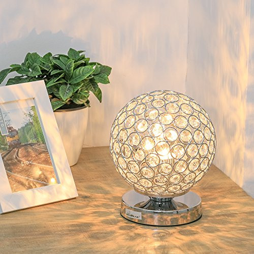 Crystal Ball Table Lamp - HAITRAL Vintage Modern Night Light Lamp, Nightstand Decorative Room Desk Lamp for Bedroom, Living Room, Kitchen, Dining Room Silver (HT_BD012S)