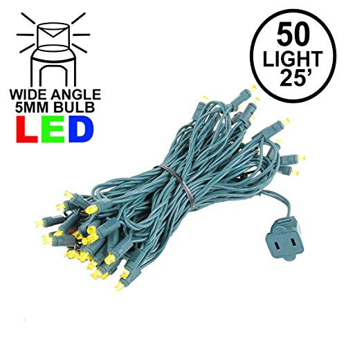 Novelty Lights 50 Light LED Christmas Mini Light Set, Outdoor Lighting Party Patio String Lights, Yellow, Green Wire, 25 Feet