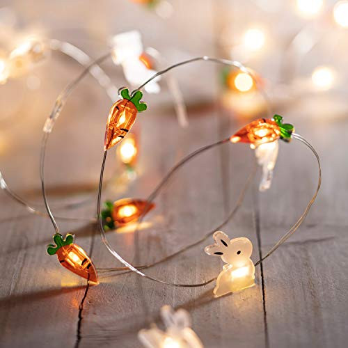 Lights4fun, Inc. Easter Bunny Rabbit & Carrot Battery Operated Micro LED Indoor Silver Wire String Lights