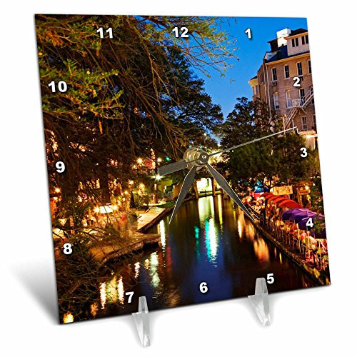 3dRose dc_94355_1 Outdoor Cafe, River Walk, San Antonio, Texas-US44 AJE0024-Adam Jones-Desk Clock, 6 by 6-Inch