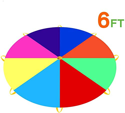 Pantrasamia Kids Play Parachute 6 Foot for Kids with 8 Handles, Multicolored Parachute for 8 12 Kids Tent Cooperative Games (6 ft)