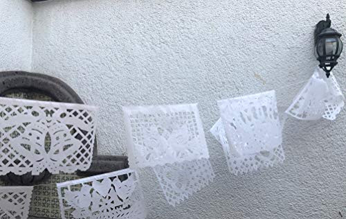 Papel Picado White Wedding Papel Picado Banderines Mexicanos Mexican Prayer Flags (3 Pack) 30 Flags 53 Feet Total Length White Papel Picado Flags White Paper Picado White Mexican Banner