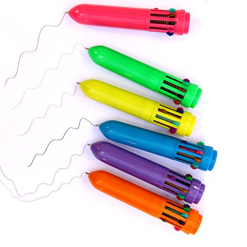 Mini Shuttle Pens Neon Plastic Toy Multicolored Click Pens 10 Ink Colors Pack of 12