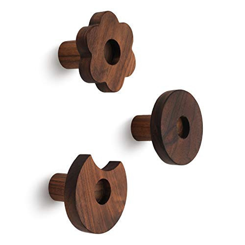 Pack of 3, Black Walnut Wood Coat Hook, Wall Wooden Hooks Mounted Single Organizer Hanger, Handmade Craft Hat Rack Hat Hanger