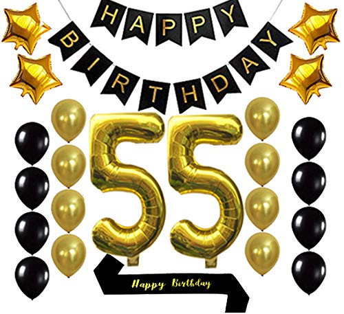 Gold 55th Birthday Decorations Balloon Banner - Happy Birthday Banner, 55 Gold Number Balloons, Gold and Black Balloons, Happy Birthday sash, Birthday Decoration Supplies Fancy Gold 55th Birthday Decorations Balloon Banner - Happy Birthday Banner, 55 Gold Number Balloons, Gold and Black Balloons, Happy Birthday sash, Birthday Decoration Supplies Fancy