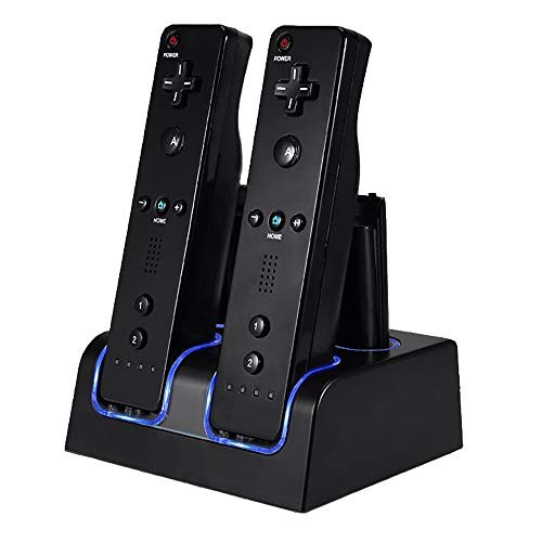 NIFERY Wii Remote Charging Station for Wii Controllers, Wii Controller Charger Dock with 4 Rechargeable Batteries USB Charging Cord (Black)