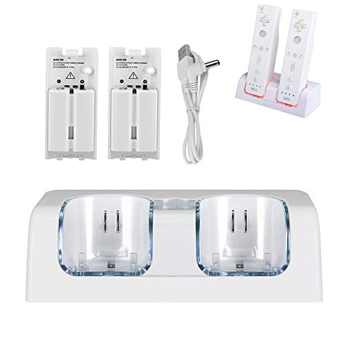 NIFERY Wii Charging Dock Station, Wii Remote Charger Stand with 2 Rechargeable Battery & Charging Cord (White)