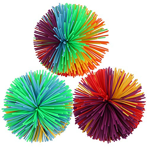 Harapu Monkey Stringy Balls, Soft Stress Balls Monkey Balls Sensory Fidgets Toys Rainbow Colorful Bouncy Pom Ball Stress Relief Sensory Toy, Pack of 3