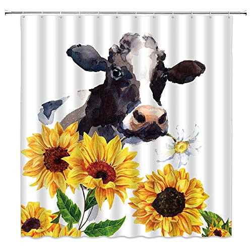 Farm Cow Shower Curtain Watercolor Milk Cow Animal Sunflower Funny Creative Fabric Bathroom Decor Sets with 12 Hooks,71X71 Inchs,Yellow White Black Farm Cow Shower Curtain Watercolor Milk Cow Animal Sunflower Funny Creative Fabric Bathroom Decor Sets with 12 Hooks,71X71 Inchs,Yellow White Black