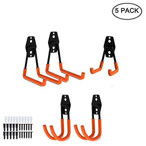 Harapu Garage Storage Utility Hooks, 5 Pack Heavy Duty Wall Mounted Tool Holder Double Hooks for Ladders Chair Organizing Power Tools, Bulk Items