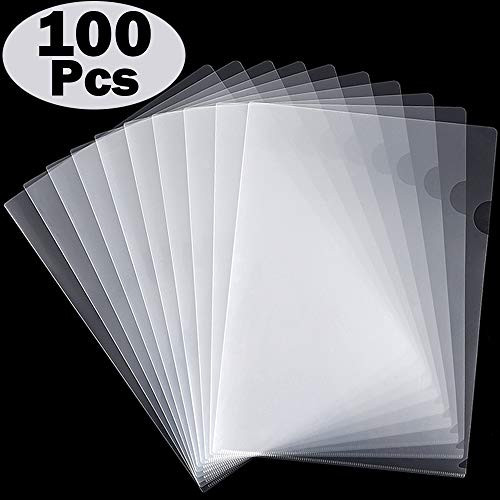 100 Pcs Clear Document Folder Project Pocket for US Letter / A4 Size - Transparent L-Type Plastic Folder