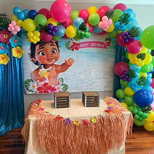 100Pcs Balloon Garland & Arch Kit for Hawaii Party-100pcs Latex Balloons, 16 Feets Arch Balloon Decorating Strip, Glue Dots, Tying Tool for Moana Party Tropical Party Birthday Baby Shower Decor