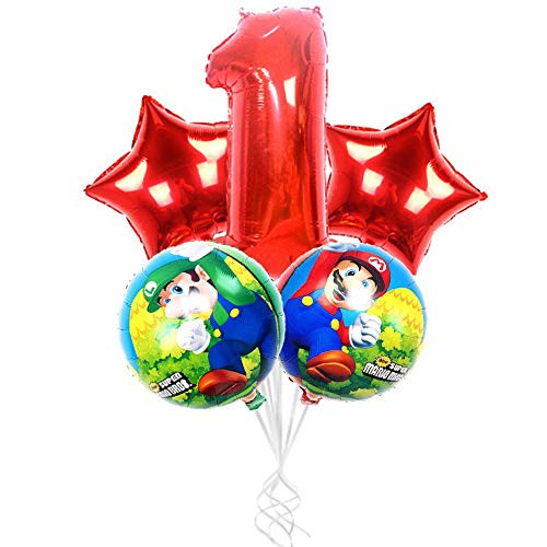 Hongkai Super Mario 1st Birthday Girl Decoration Boy Supplies Foil Balloons Set,32inch Red Number 1 Mylar Balloons Happy Birthday Banner One Banner Baby First Birthday Party Supplies