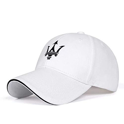 JDclubs Maserati Logo Embroidered Adjustable Baseball Caps for Men and Women Hat Travel Cap Car Racing Motor Hat (White)