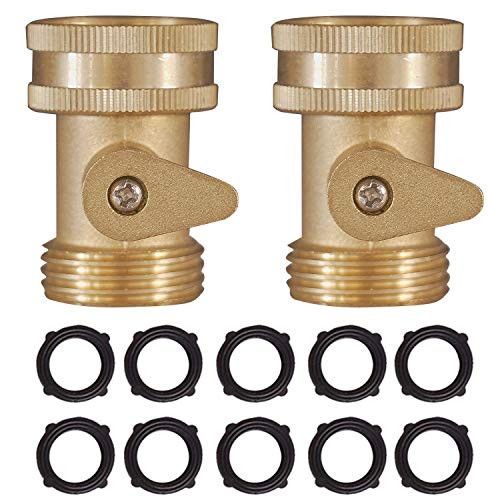Hourleey Brass Garden Hose Shut Off Valve, 2 Pack Heavy Duty 3/4 Inch Solid Brass Garden Hose Shut Off Valve with 10 Extra Rubber Washers