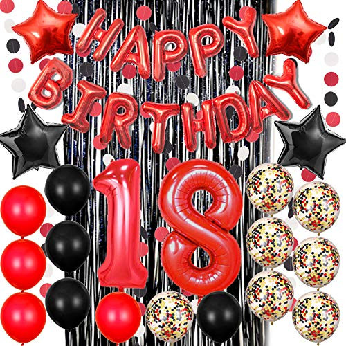 Haimimall 18th Birthday Decorations 18th Birthday Party Balloons Happy Birthday Banner Red 18 Birthday Party Supplies