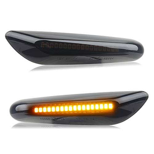 RUXIFEY LED Side Marker Turn Signal Lights Compatible with BMW E90 E91 E92 E93 E46 E53 X3 E83 X 1 E84 E81 E82 E87 E88, Smoked Lens, Pack of 2