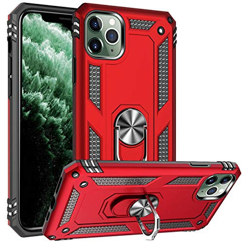 Fetrim iPhone 11 PRO Case, Dual Layer Shockproof Protective Phone Case with Rotation Ring Kickstand for Apple iPhone 11 PRO Red