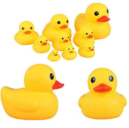 Sohapy 9PCS Large Rubber Ducks Set Baby Shower Squeak Fun Baby Yellow Rubber Bath Toy Float Fun Decorations for Shower Birthday Party Favors Cupcake Topper Carnival Game Gift