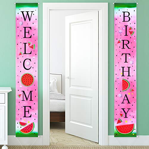 Watermelon Birthday Banner Decorations Watermelon Baby Shower Banner for Summer Fruit Themed Birthday Party Supplies Favors Summer Porch Sign Decor Supplies Banner Hanging Decoration
