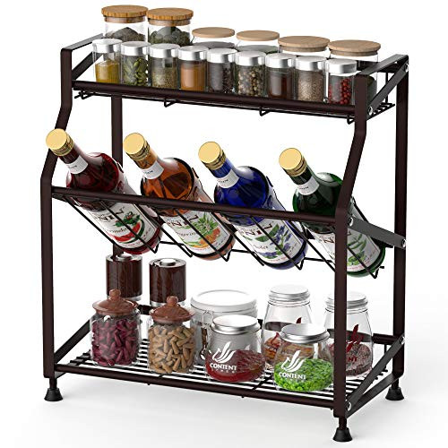 Kitchen Spice Rack, Packism 3 Tier Bathroom Countertop Organizer Storage Shelf, Jars Bottles Seasoning Standing Rack Pantry Spice Organizer, Bronze