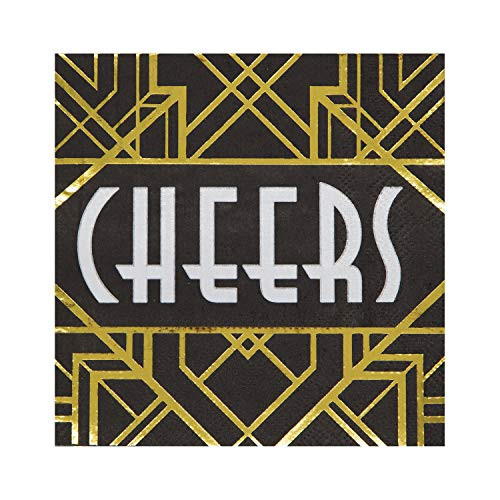 Creative Converting Beverage Napkins, 5", Black and Gold