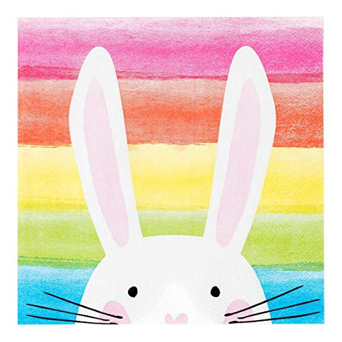 Easter Party Napkins Easter Table Decor Paper Napkins Disposable Rainbow Bunny Decor Easter Napkins 6.5" x 6.5" Pk 40