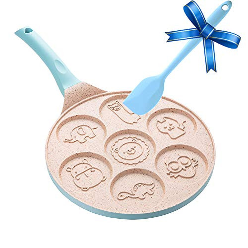 Pancake Maker Pancake Pan Nonstick Griddle, 7-Cup Pancake Mold - Mini Grill Pan Nonstick with Silicone Spatula,Blue