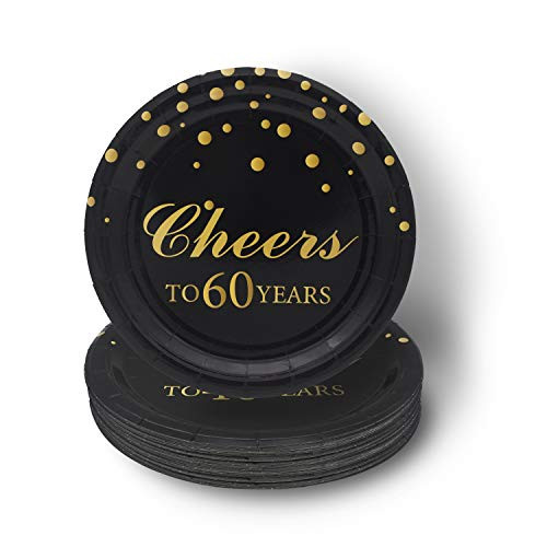 Pandecor 60th Birthday Party Supplies,50 PCS Cheers to 60 Years Disposable 7 Inch Paper Plates Dessert Plates for 60 Years Anniversary Party