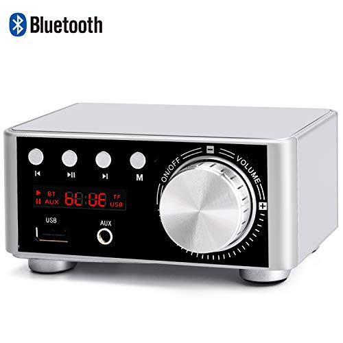 Facmogu Mini Bluetooth Power Amplifier, 100W BT 5.0 Digital Power Audio Amplifier - Wireless Receiver Lossless Music Player TF USB Home Speaker (Silver)