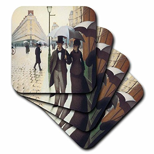 3dRose CST_127309_3 Paris, The Place De Leurope on a Rainy Day by Gustave Caillebotte Ceramic Tile Coasters, Set of 4
