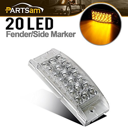 Partsam 6" Amber 20LED Surface Mount Side Marker Sealed Park Turn Signal Light Clear Lens, Rectangular Rectangle led Lights, Trailer Led Marker/Turn Lights, Auxiliary Lighting High and Low