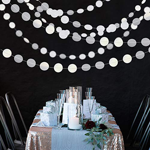 Cheerland Pearl White Circle Dots Garland Kit for Party Decorations Hanging Circle Streamers Dot Backdrop Background Banner for Wedding Birthday Baby Shower