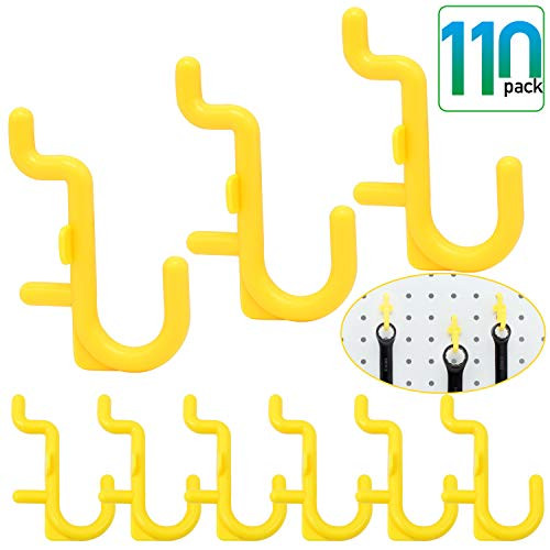 Colorstorm Pegboard Hooks - 110 pk J Style for Peg Board Assortment Tool Organizer Red Peg Hook Accessories (Yellow 110)