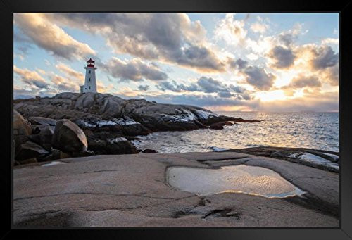Peggys Point Lighthouse Peggys Cove Nova Scotia Photo Art Print Black Wood Framed Poster 20x14