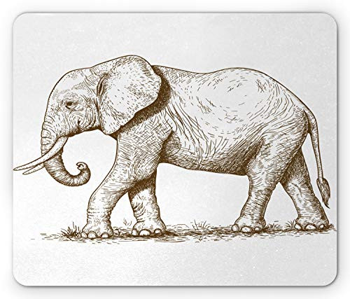 Ambesonne Elephant Mouse Pad, Safari Animal Sketchy Style Mammal Modern Wilderness Illustration, Rectangle Non-Slip Rubber Mousepad, Standard Size, White Brown