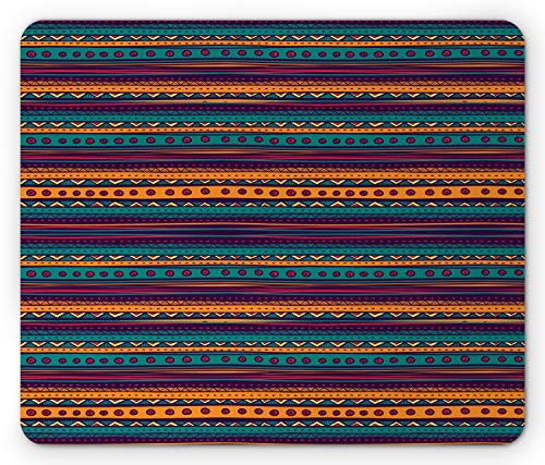 Ambesonne Tribal Mouse Pad, Striped Retro Pattern with Rich Mexican Color Folkloric Print, Rectangle Non-Slip Rubber Mousepad, Standard Size, Teal Plum